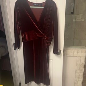 Lands' End Women's Long Sleeve Velvet Dress - Deep Red